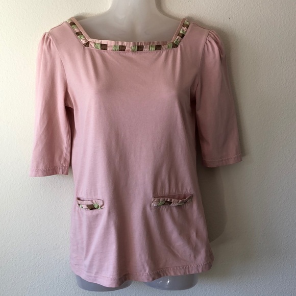 Marc Jacobs Pink T shirt with satin trim pockets size Small - Picture 1 of 6